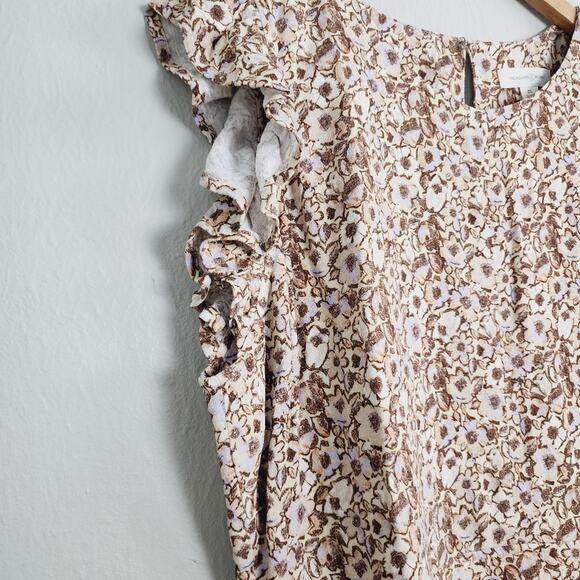 NEW Treasure & Bond Floral Flutter Sleeve Linen Blend Midi Dress Beige - Picture 8 of 11